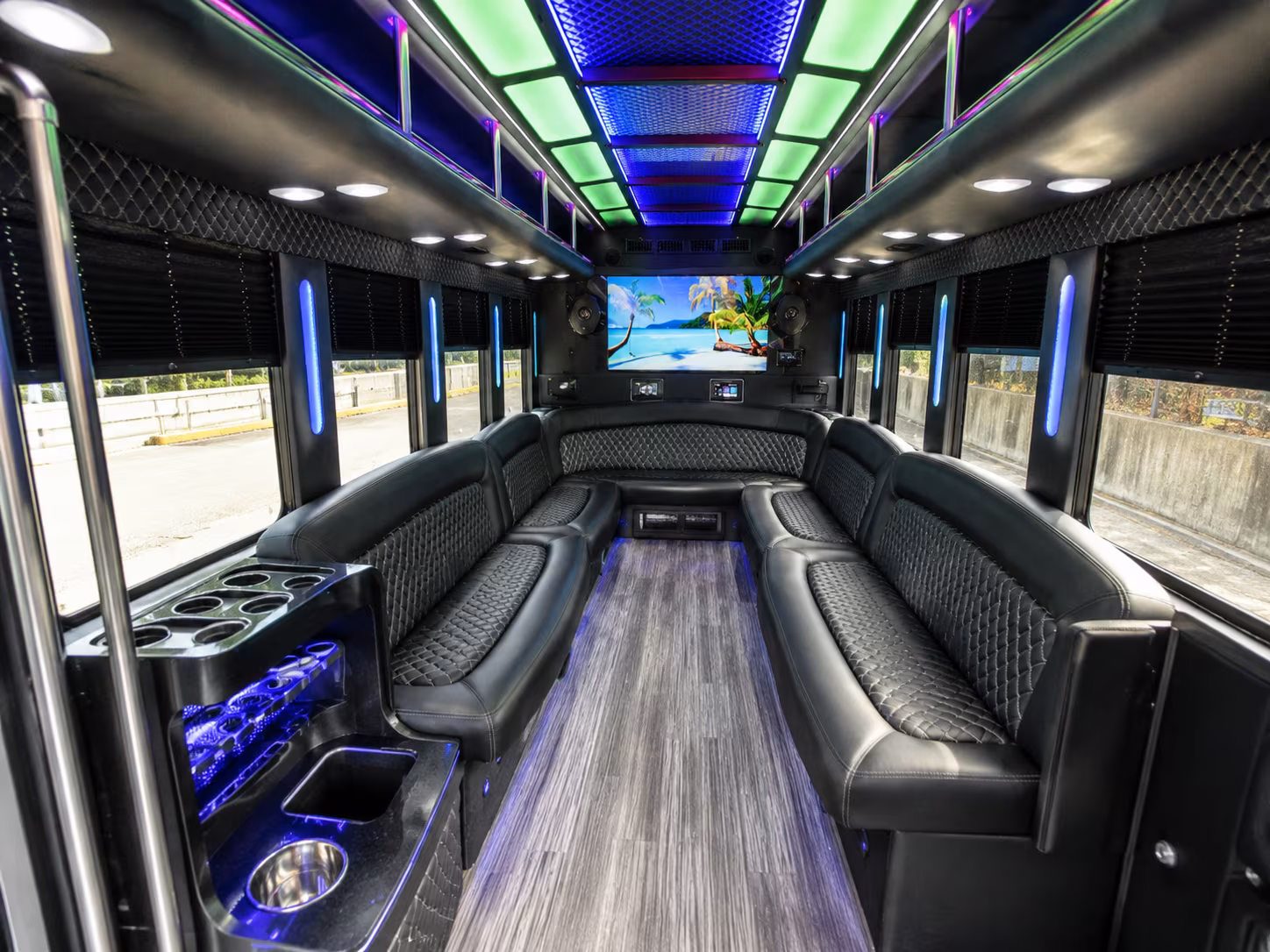 chino 18 passenger party bus inside