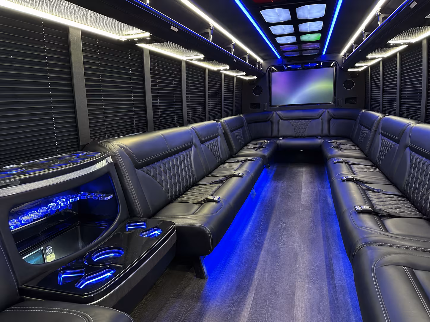 chino 20 passenger party bus inside