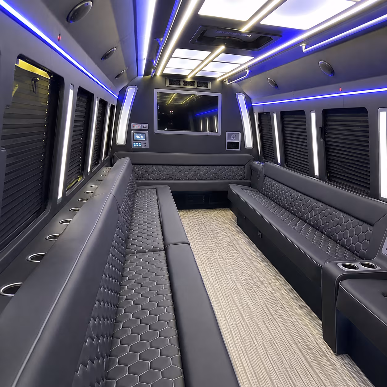 chino 40 passenger party bus inside