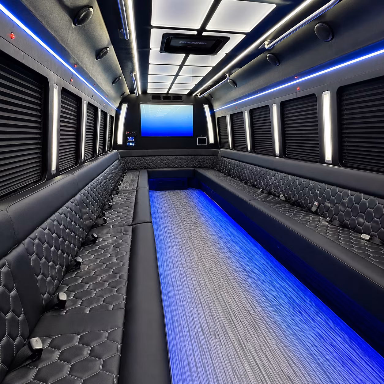 chino 50 passenger party bus inside